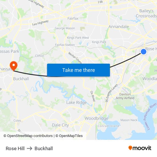 Rose Hill to Buckhall map