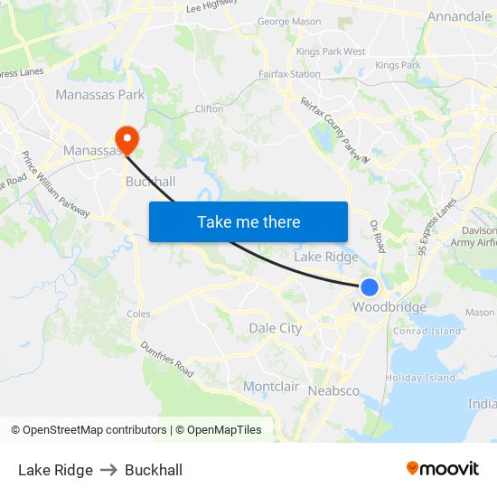 Lake Ridge to Buckhall map