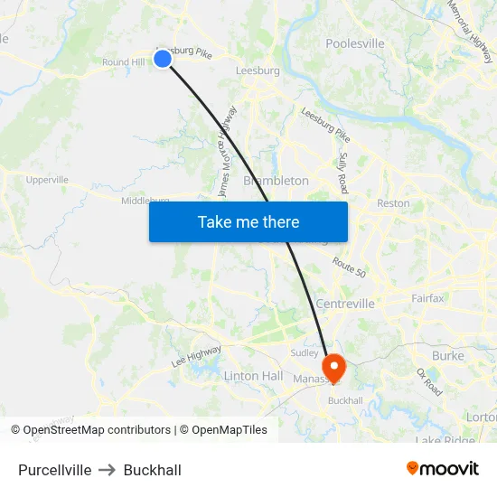 Purcellville to Buckhall map