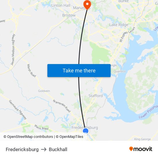Fredericksburg to Buckhall map