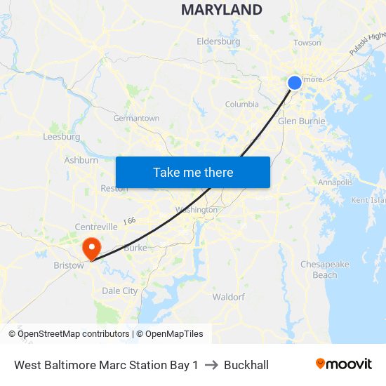 West Baltimore Marc Station Bay 1 to Buckhall map