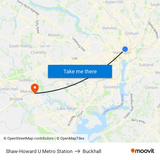 Shaw-Howard U Metro Station to Buckhall map