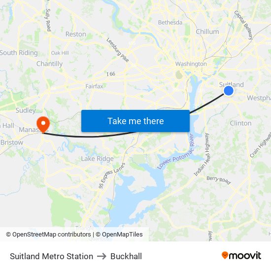 Suitland Metro Station to Buckhall map