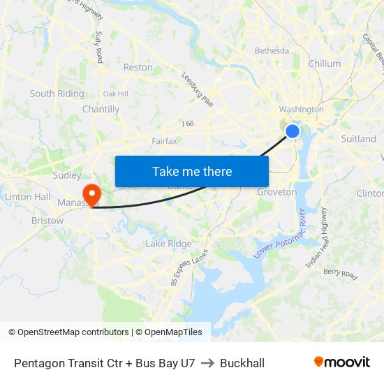 Pentagon Transit Ctr + Bus Bay U7 to Buckhall map