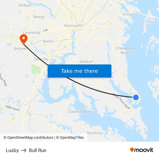 Lusby to Bull Run map