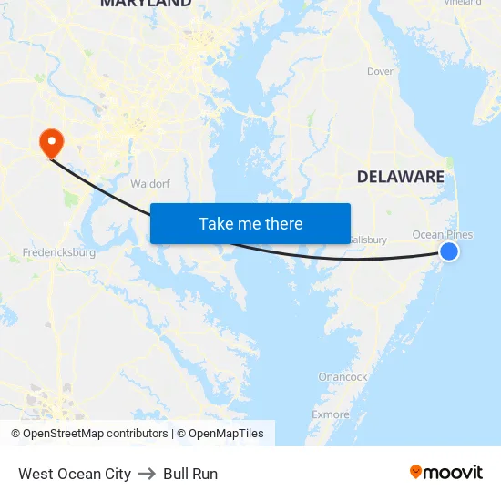 West Ocean City to Bull Run map