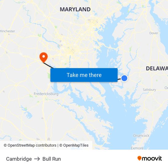 Cambridge to Bull Run map