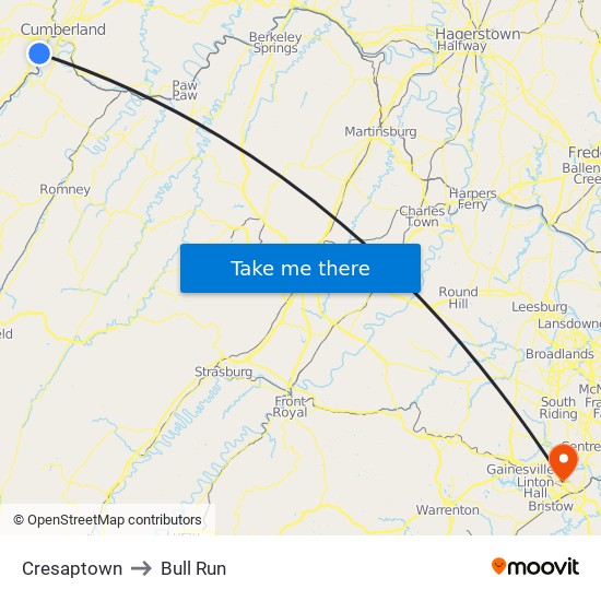 Cresaptown to Bull Run map