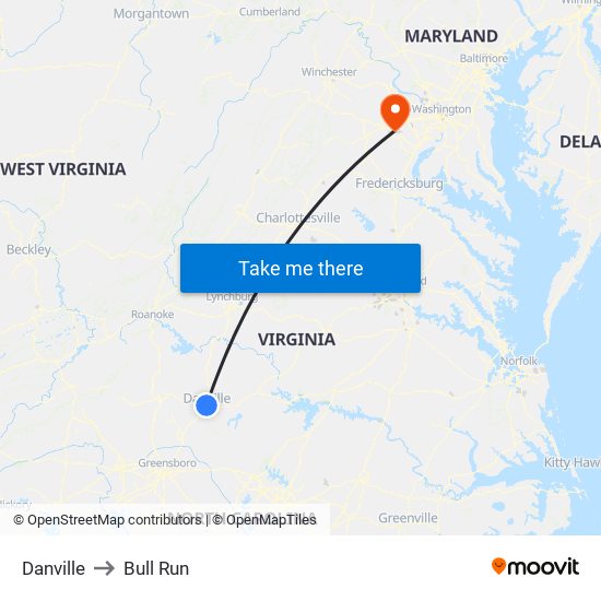 Danville to Bull Run map