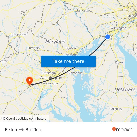 Elkton to Bull Run map