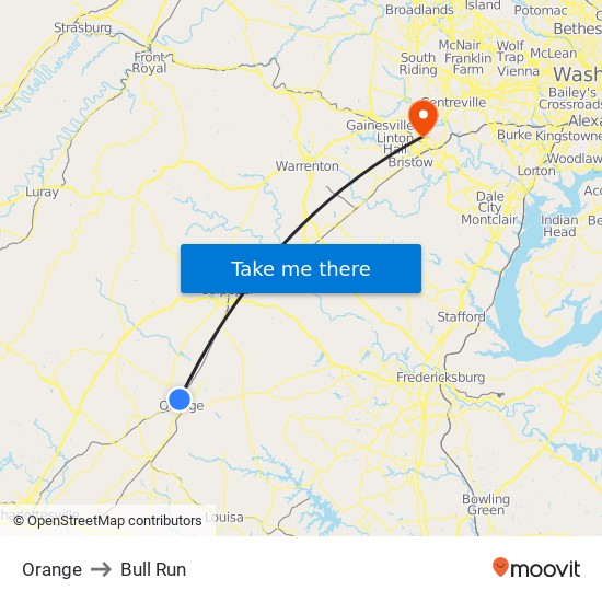 Orange to Bull Run map