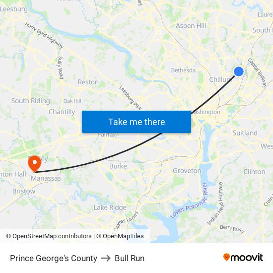 Prince George's County to Bull Run map