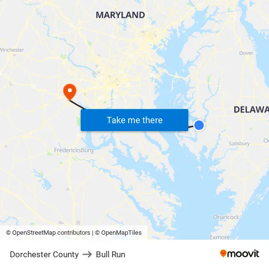 Dorchester County to Bull Run map