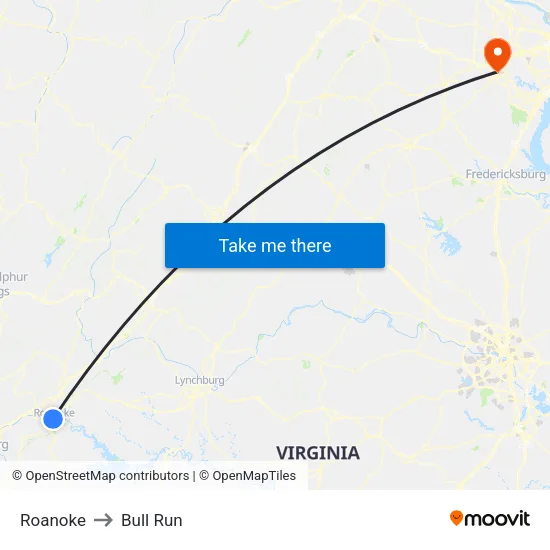 Roanoke to Bull Run map