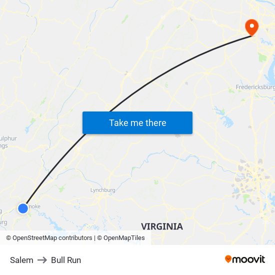 Salem to Bull Run map