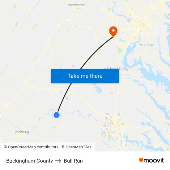 Buckingham County to Bull Run map