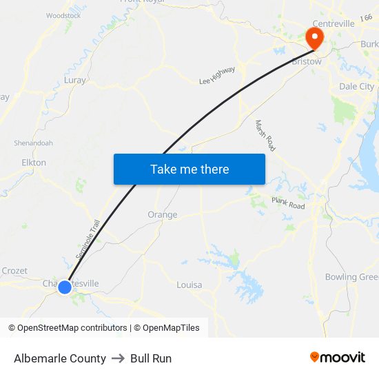 Albemarle County to Bull Run map