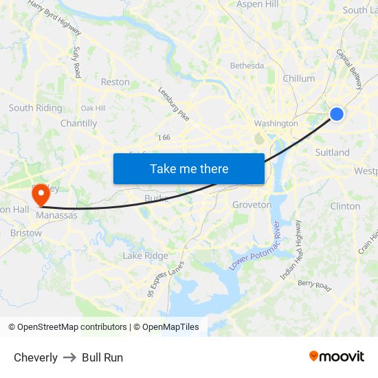 Cheverly to Bull Run map