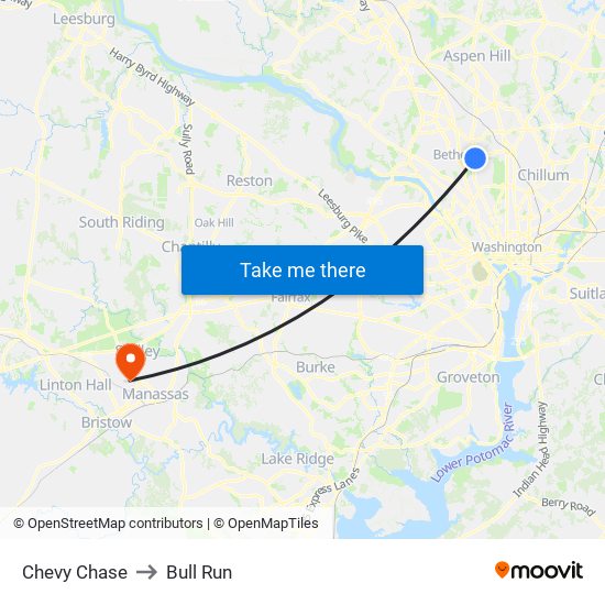 Chevy Chase to Bull Run map