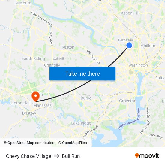 Chevy Chase Village to Bull Run map