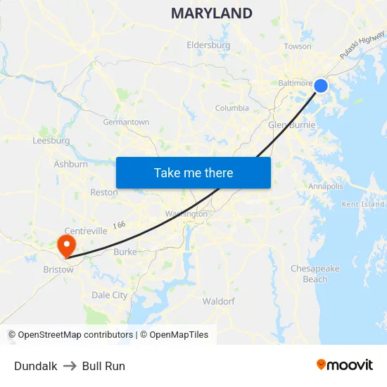 Dundalk to Bull Run map