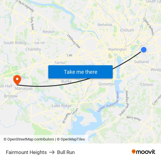 Fairmount Heights to Bull Run map