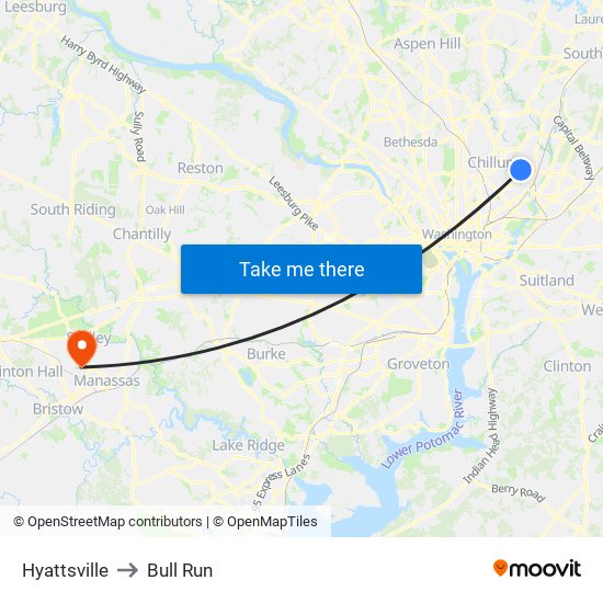 Hyattsville to Bull Run map