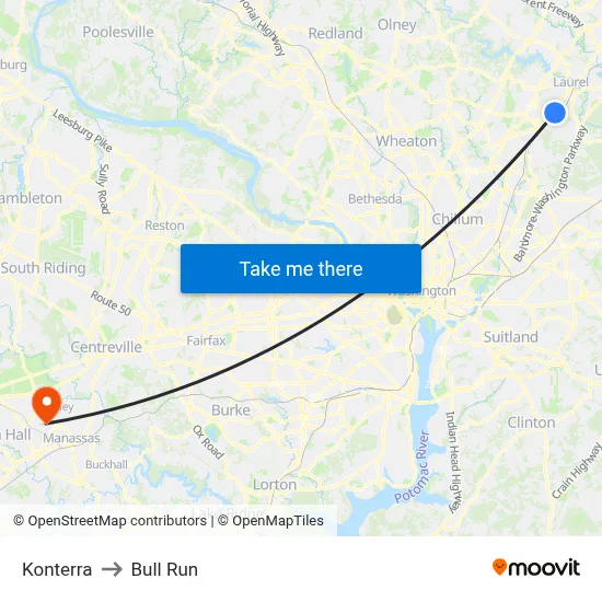 Konterra to Bull Run map