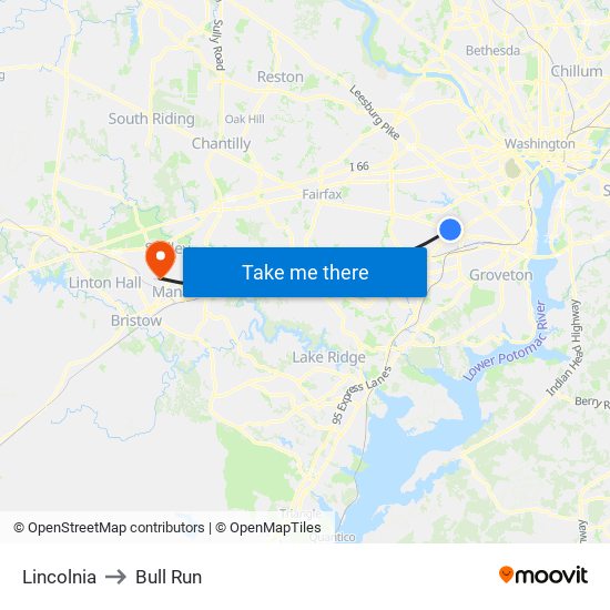 Lincolnia to Bull Run map