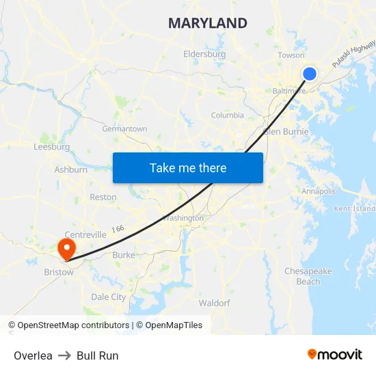 Overlea to Bull Run map