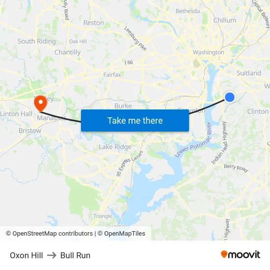 Oxon Hill to Bull Run map