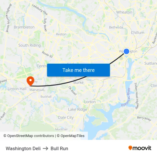 Washington Deli to Bull Run map