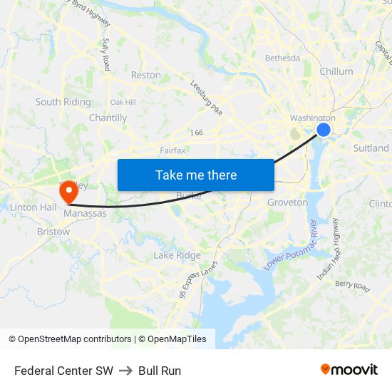 Federal Center SW to Bull Run map