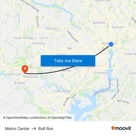 Metro Center to Bull Run map