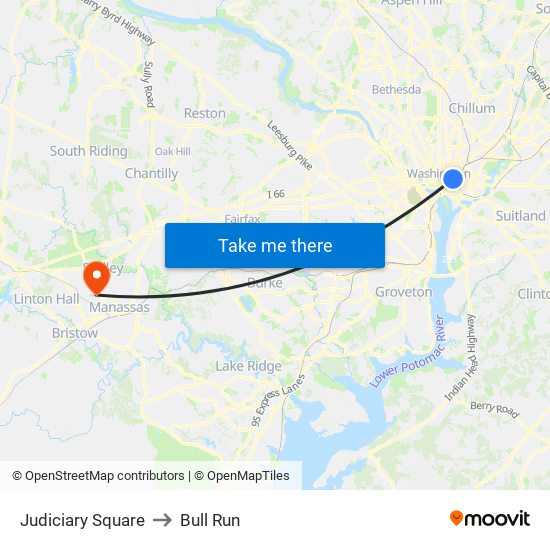 Judiciary Square to Bull Run map