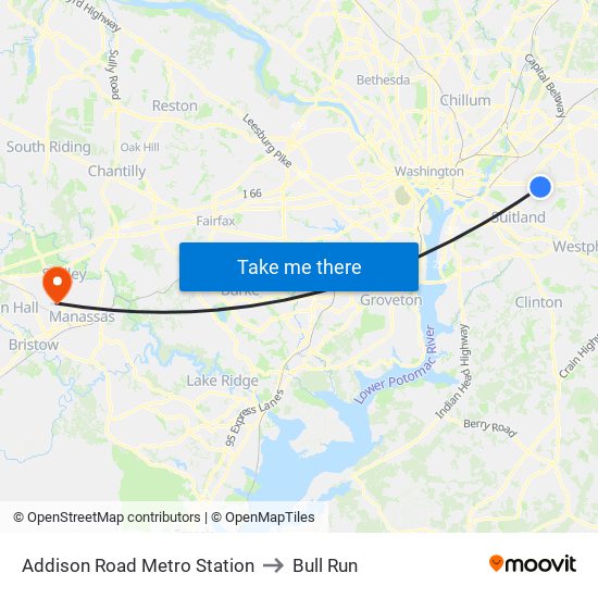 Addison Road Metro Station to Bull Run map