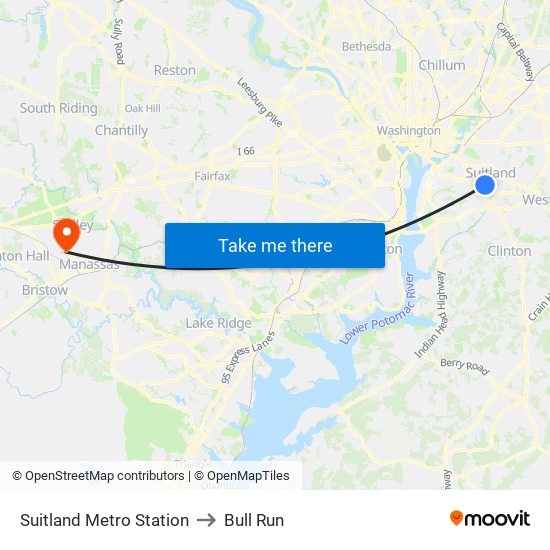 Suitland Metro Station to Bull Run map