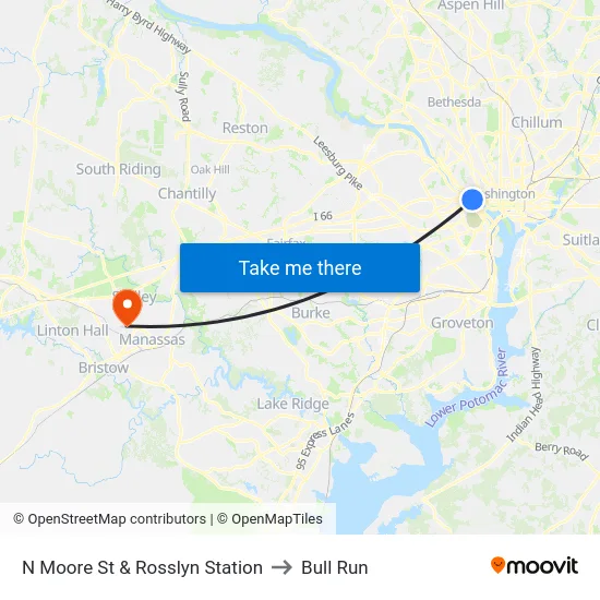 N Moore St & Rosslyn Station to Bull Run map