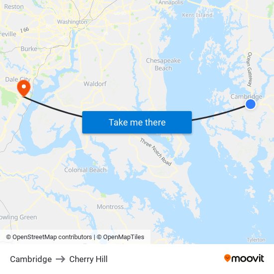 Cambridge to Cherry Hill map