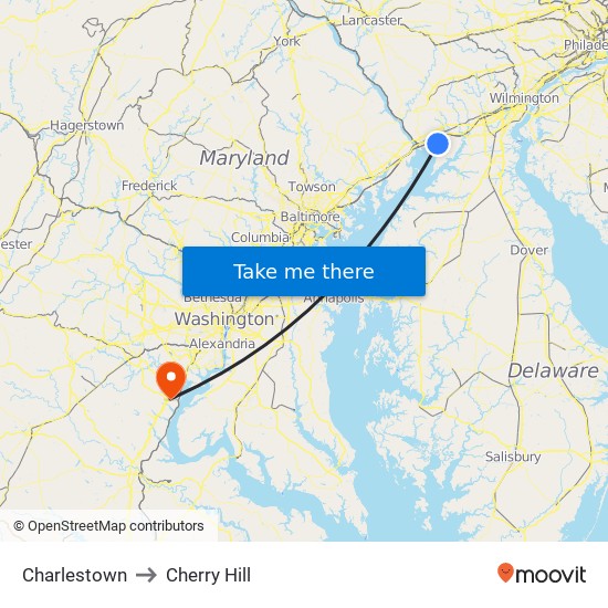 Charlestown to Cherry Hill map