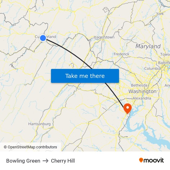 Bowling Green to Cherry Hill map