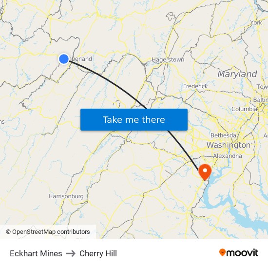 Eckhart Mines to Cherry Hill map