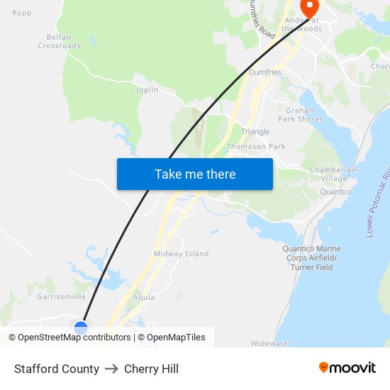 Stafford County to Cherry Hill map