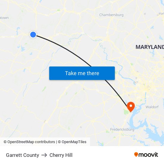 Garrett County to Cherry Hill map