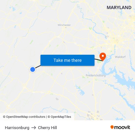 Harrisonburg to Cherry Hill map