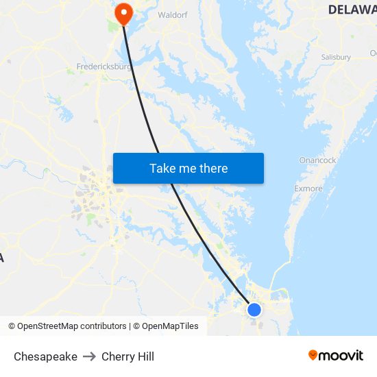 Chesapeake to Cherry Hill map