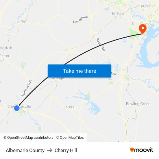 Albemarle County to Cherry Hill map