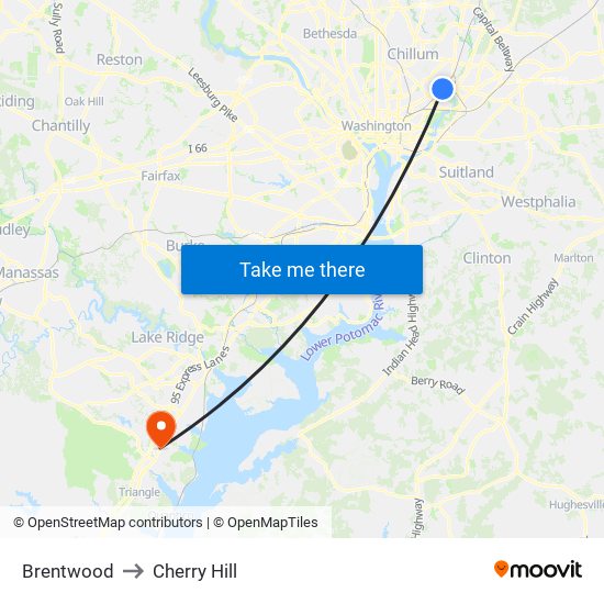 Brentwood to Cherry Hill map