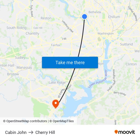 Cabin John to Cherry Hill map