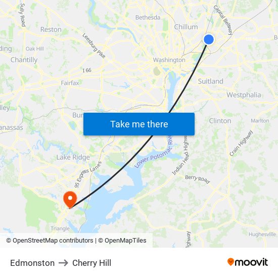 Edmonston to Cherry Hill map